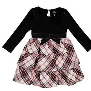 Girls Toddler Lilt Plaid Long Sleeve Velvet A Line Kids Dress Size 2T
